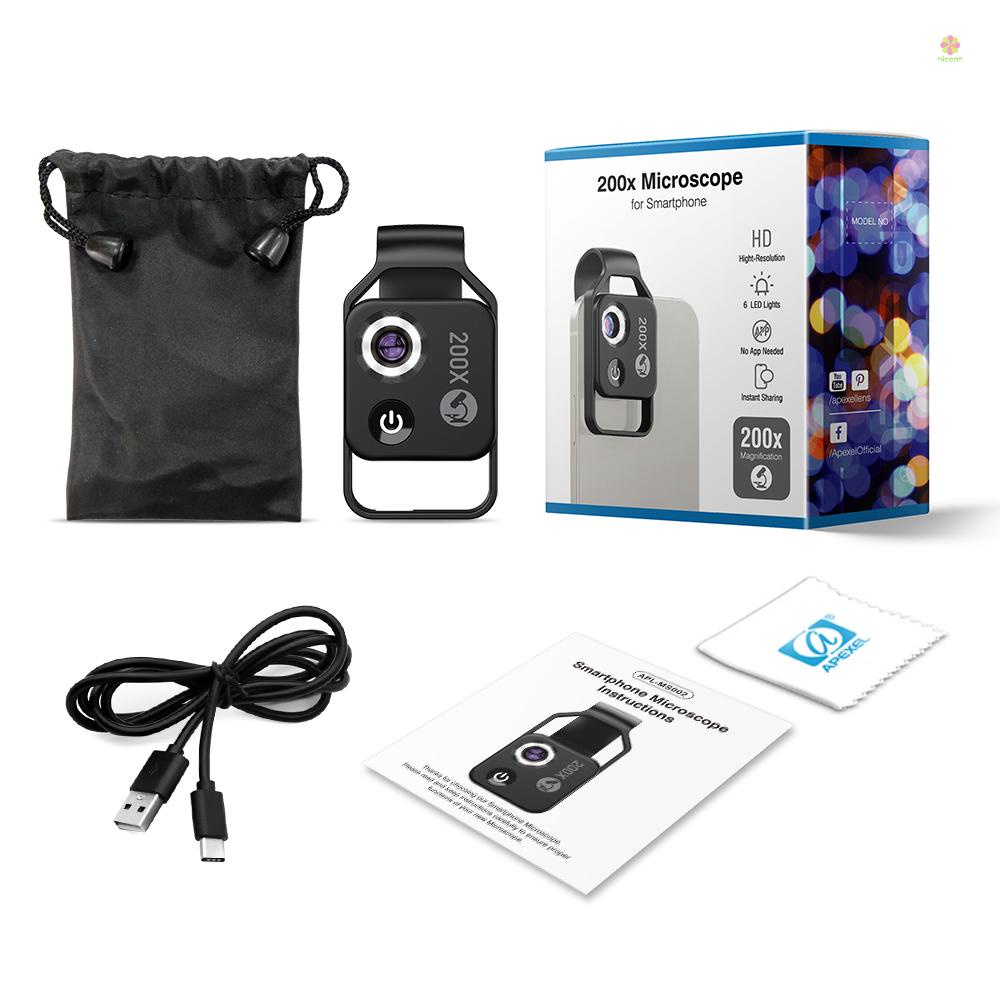 Kính Hiển Vi Kẹp Điện Thoại / Quan Sát Da / Côn Trùng Chuyên Nghiệp APEXEL MS002 200X