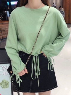Croptop Trơn Tay Dài Rút Dây
