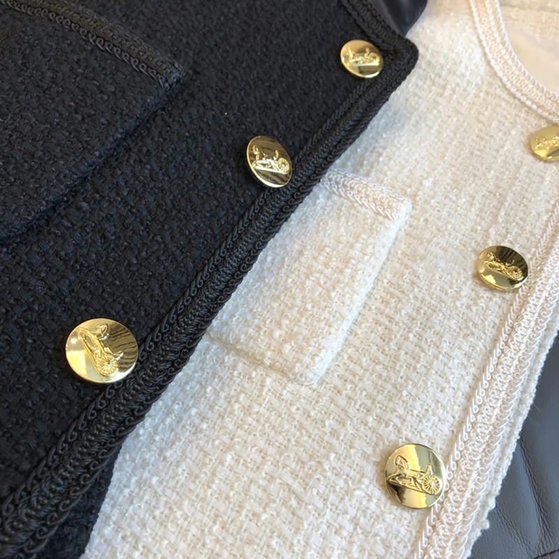 Áo khoác dạ tweed cổ tròn dáng ngắn thiết kế mới