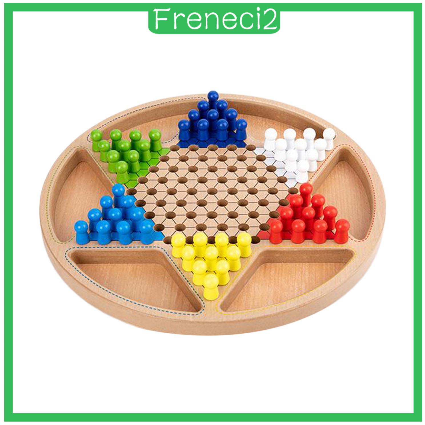 [FRENECI2]2 in 1 Wooden Chinese Checkers Board Game Set with Colorful Pegs Style1