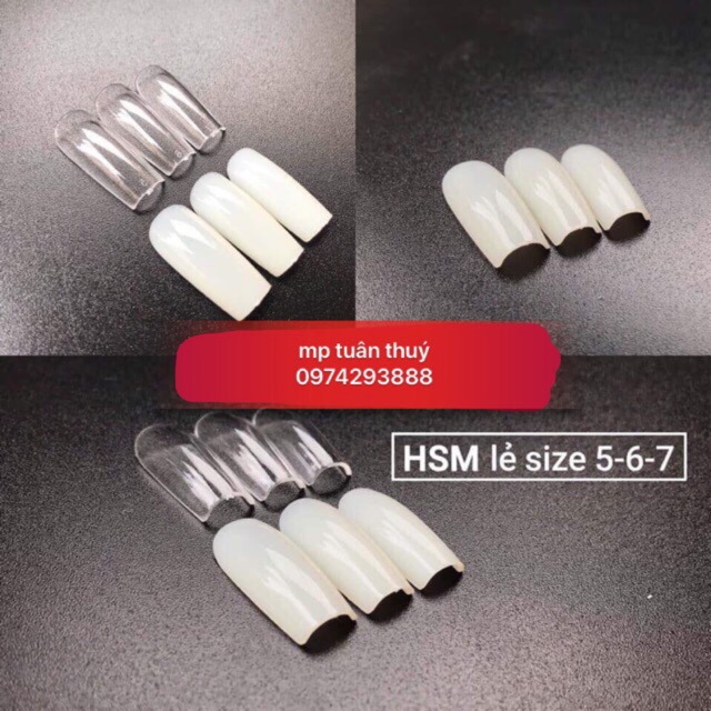 Móng úp HSM tem xanh lẻ size 5 6 7 ( 50pcs)