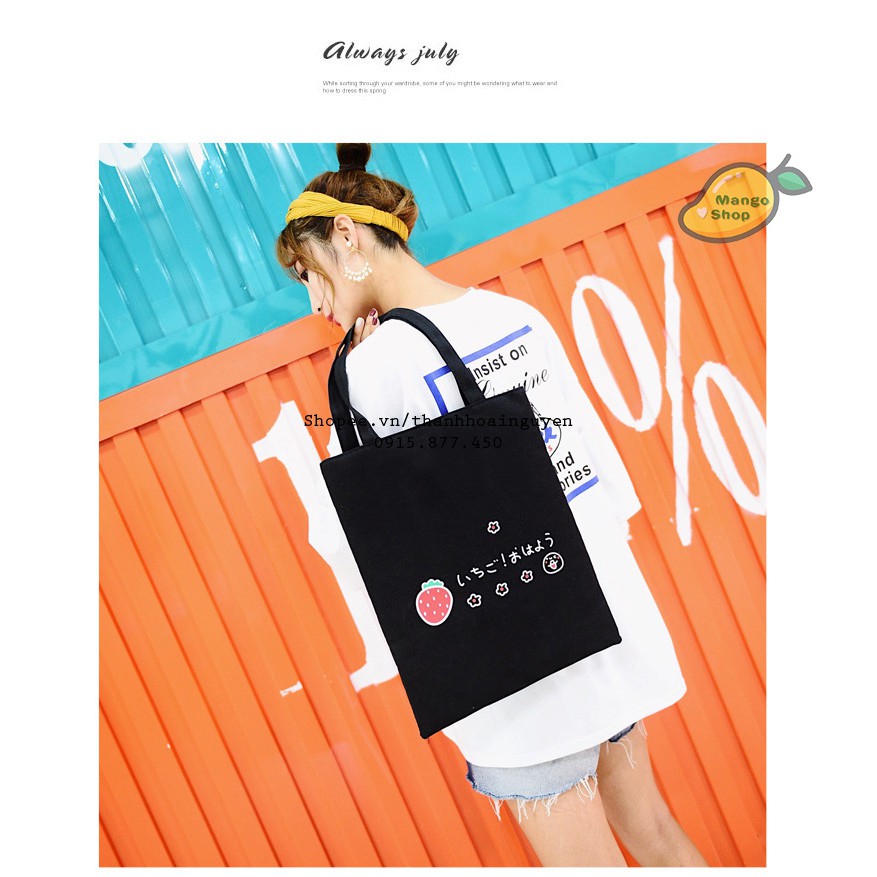 Túi vải tote icon dâu tây