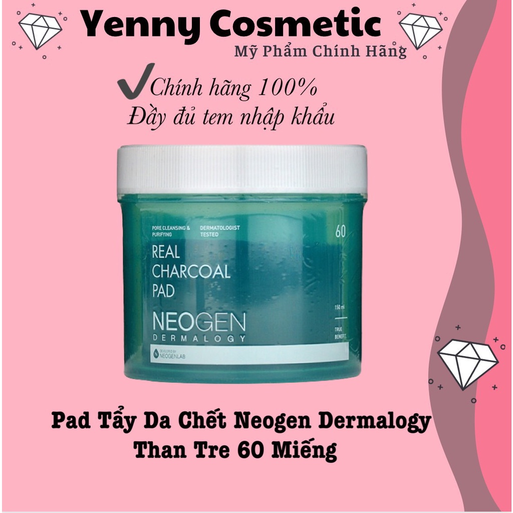 Pad Tẩy Da Chết Neogen Dermalogy Than Tre 60 Miếng Real Charcoal Pad 150ml