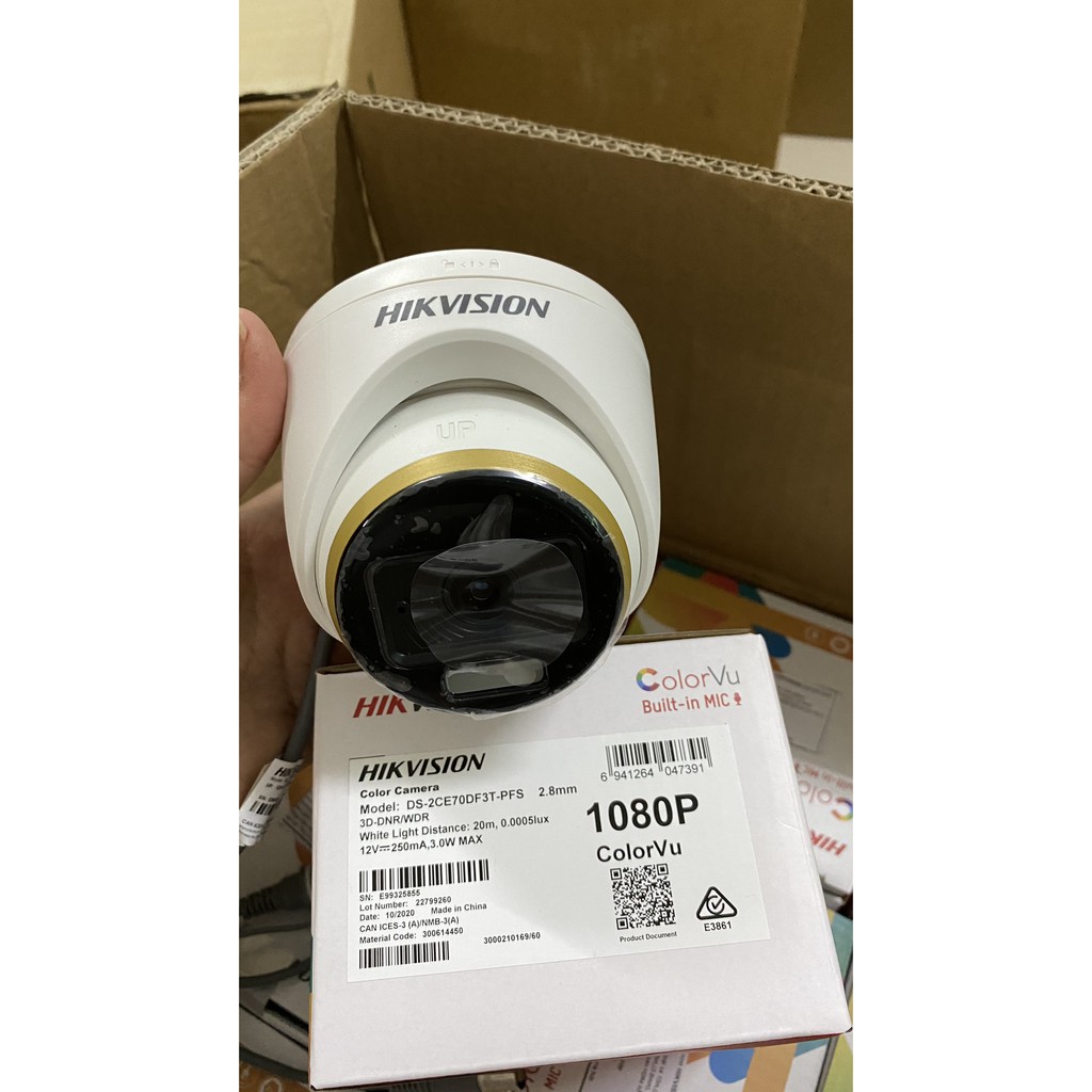 Camera analog TVI 5MP có mic, ColorVu full Color có màu 24/24 HIKVISION 2CE70DF3T-PFS  (chính hãng Hikvision Việt Nam)