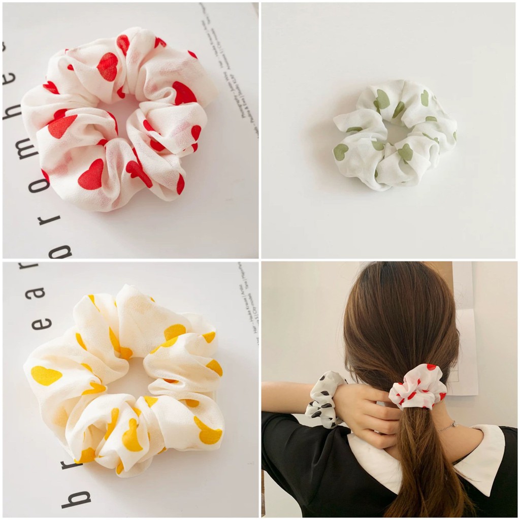 Scrunchies - Dây cột tóc vải họa tiết trái tim