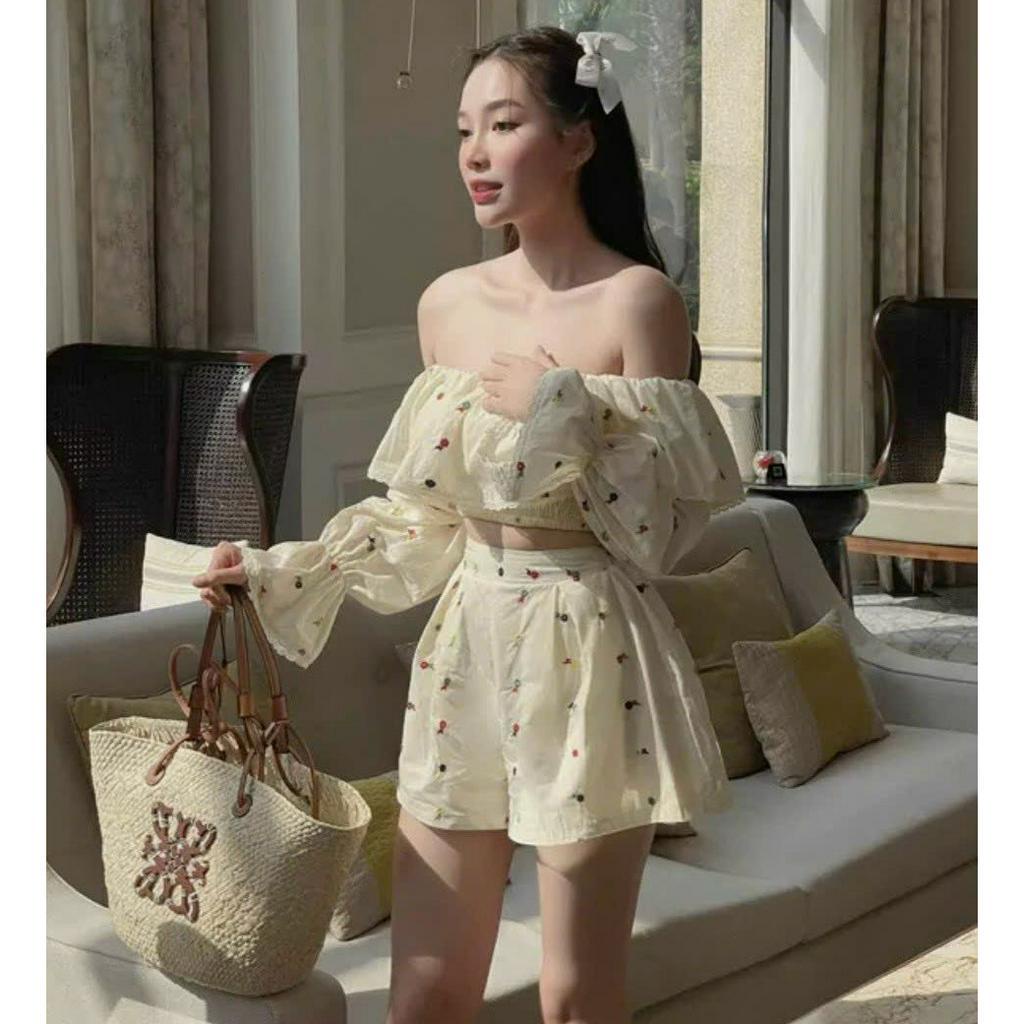 Sét Bộ Lụa In Hoa Cúp Ngực Viền Ren Tay Dài Kèm Quần (Có Lót) Sam Closet Phù Hợp Để Tới Công Sở, Đi Làm Hoặc Đi Chơi.