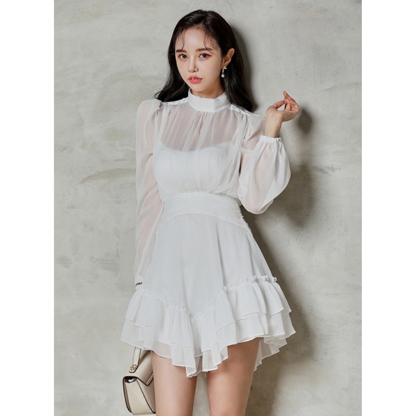 Váy voan cổ cao lưới kiểu mới thời trang hè hàn quốc 2021 KOREA STYLE {SWAG}