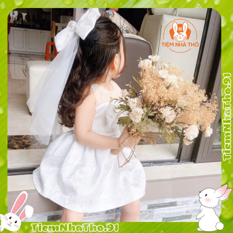 Váy trắng tiểu thư, thời trang váy công chúa cho bé gái từ 14 đến 32kg