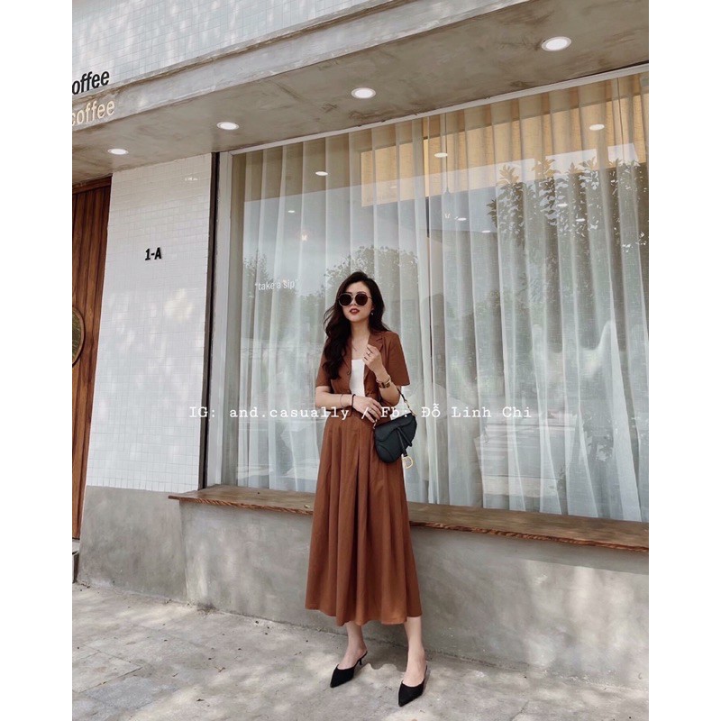 Sét Blazer lửng và chân váy vitage nữ tính