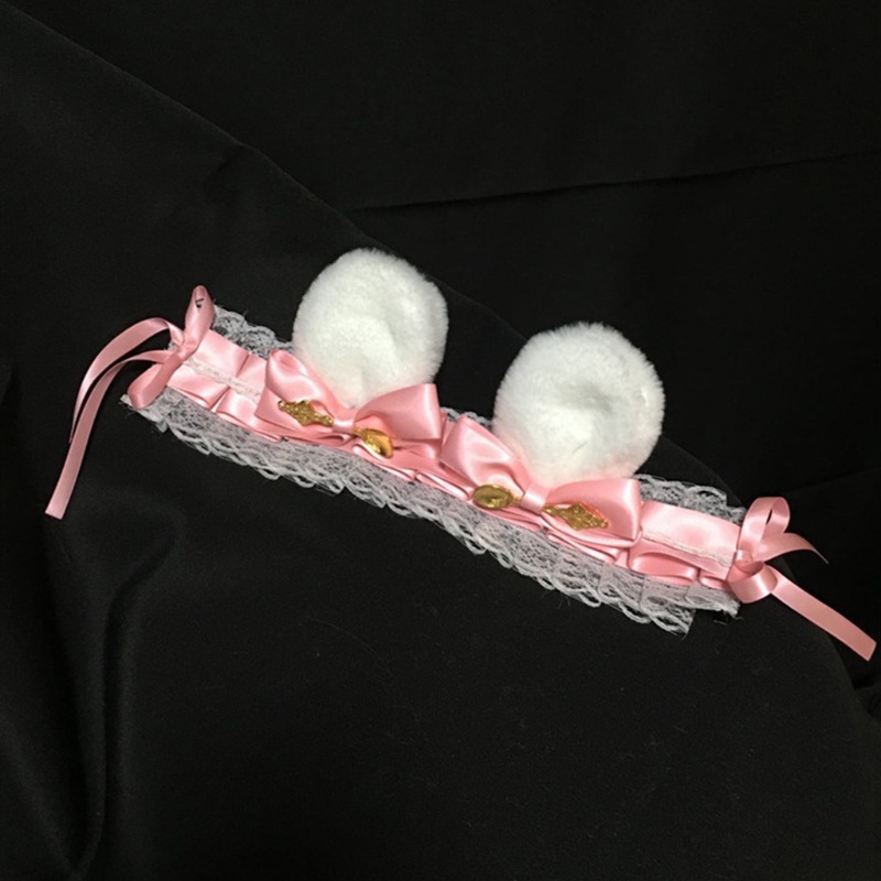 Băng Đô Nơ Tai Thỏ Bằng Vải Satin Phối Ren Dễ Thương Dành Cho Bạn Gái