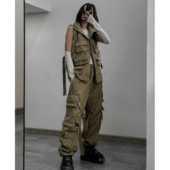 Áo khoác túi hộp - quần đan dây