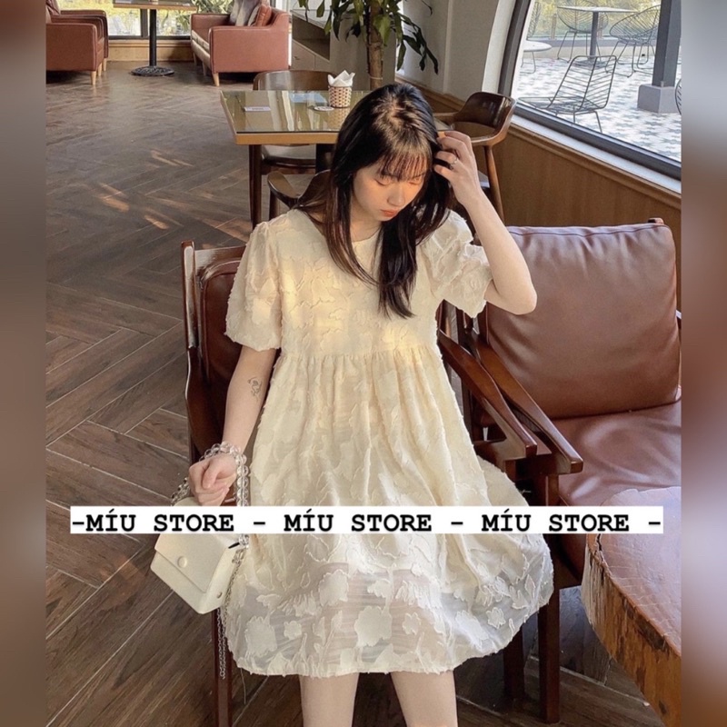 Váy babydoll cổ tròn 2 lớp chất tơ xước hoạ tiết nổi + quà tặng [Hàng QC] | BigBuy360 - bigbuy360.vn