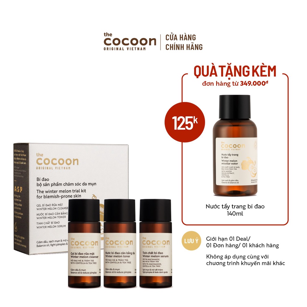 Bộ chăm sóc da mụn cơ bản Cocoon - Trial Kit giúp giảm dầu, sạch mụn &amp; mờ vết thâm