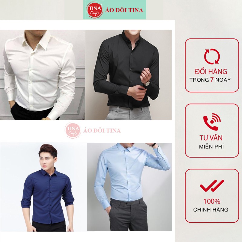 Áo Sơ Mi Nam Tay Dài, Áo Sơ mi Công Sở, Màu Trắng, Đen, Xanh Đen, Xanh Ngọc, Sơ Mi Kiểu Đẹp Chất Kate Lụa Mềm Cao Cấp