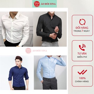 Áo Sơ Mi Nam Tay Dài, Áo Sơ mi Công Sở, Màu Trắng, Đen, Xanh Đen, Xanh Ngọc, Sơ Mi Kiểu Đẹp Chất Kate Lụa Mềm Cao Cấp