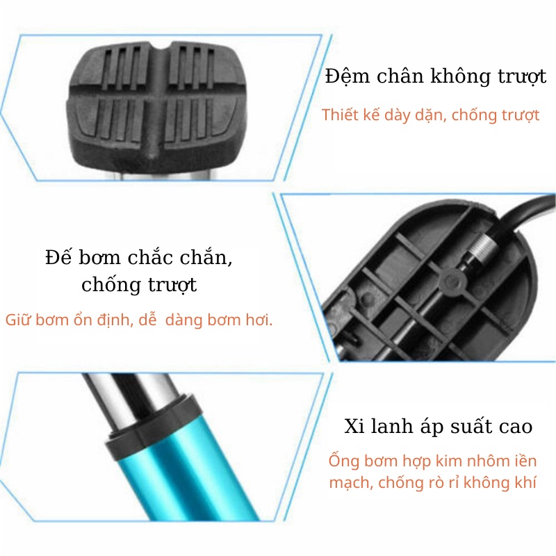 Bơm xe đạp xe máy xe hơi áp suất cao 160 PSI có đồng hồ đo áp suất gọn gàng độ bền cao