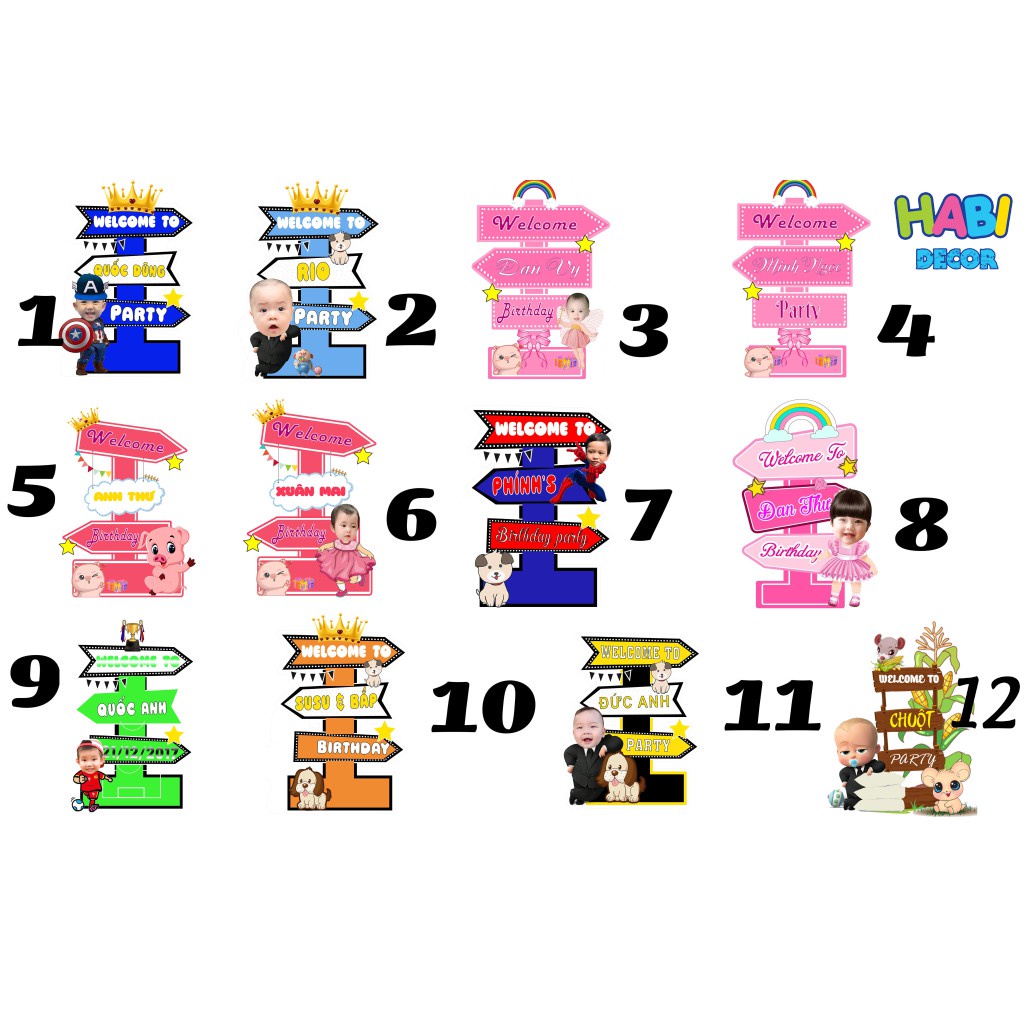Cây welcome sinh nhật in tên, tuổi bé mẫu,trang trí party cao cấp, thiết kế đẹp