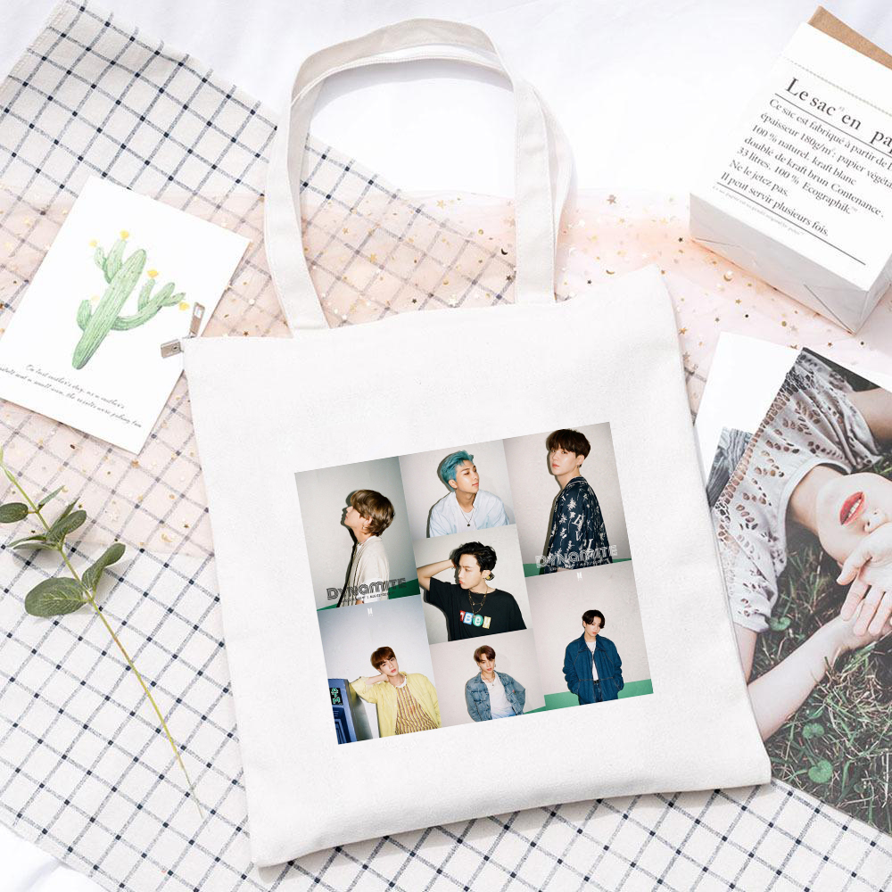 Túi xách vải canvas in họa tiết nhóm nhạc Hàn Quốc BTS phong cách trẻ trung tiện lợi