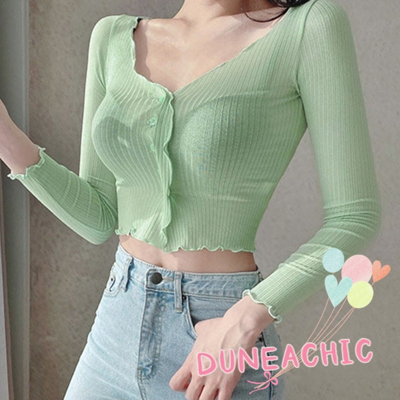 DUNEA Áo cardigan Dệt Kim Tay Dài Cổ Chữ v Quyến Rũ Cho Nữ