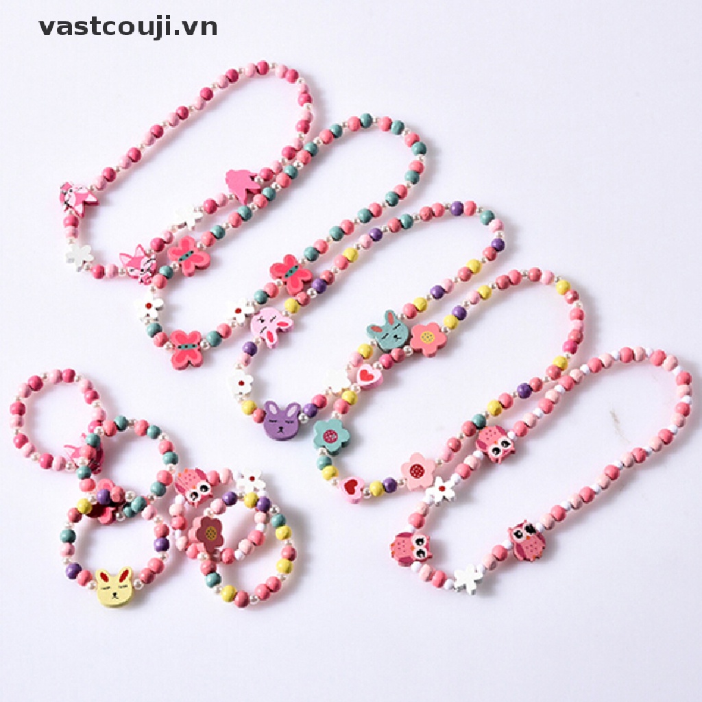 1 Bộ Vòng cổ Chuỗi Hạt Gỗ Mặt Hoạt Hình VASTJI