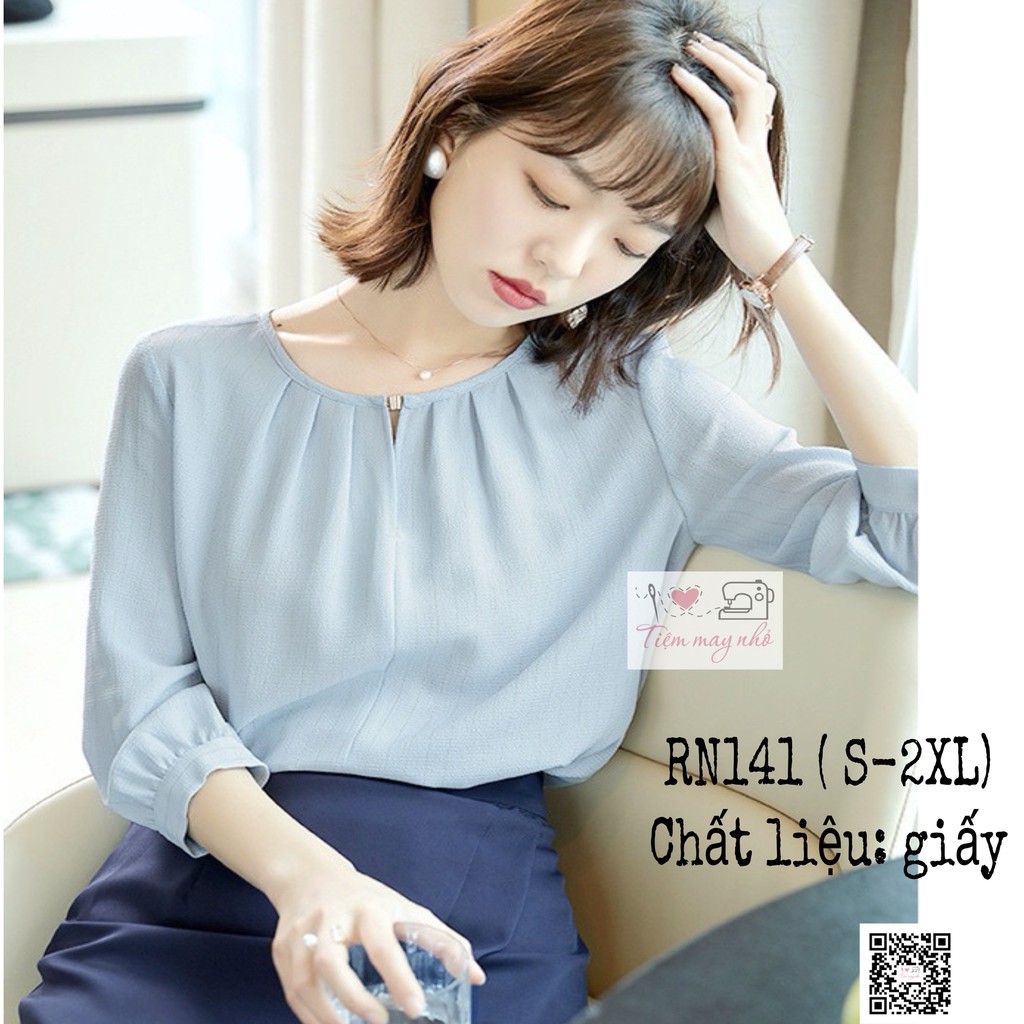 RN141_rập giấy may áo cổ xếp li nữ