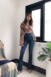Quần jean ống loe dài xuất khẩu co giãn