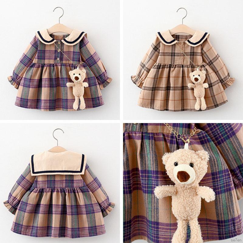 Váy ca rô tay dài đáng yêu dành cho cho bé gái từ 0-4 tuổI