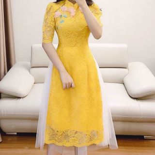 Set áo dài cách tân ren kèm váy cực xinh