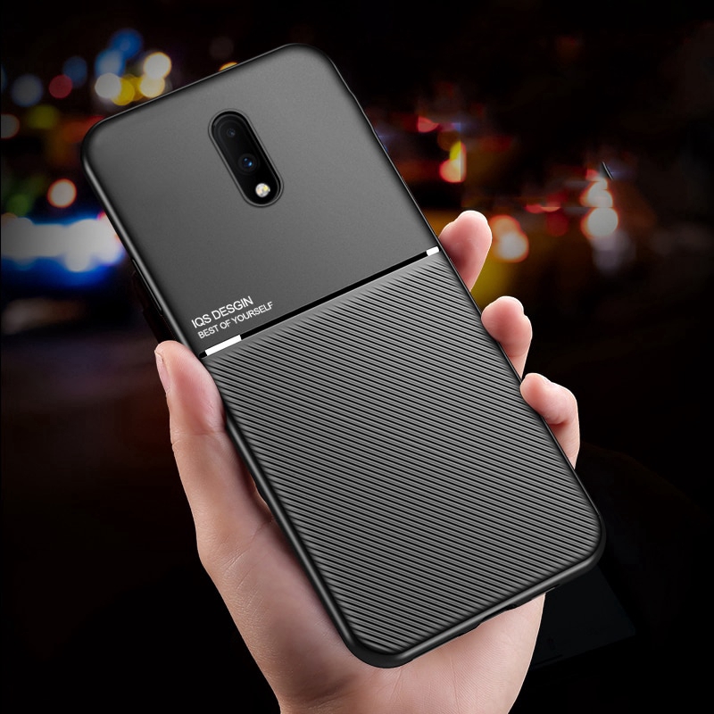 Ốp điện thoại kết cấu da silicon chống sốc có tấm kim loại nam châm đựng thẻ Oneplus 7T 7 8 Pro