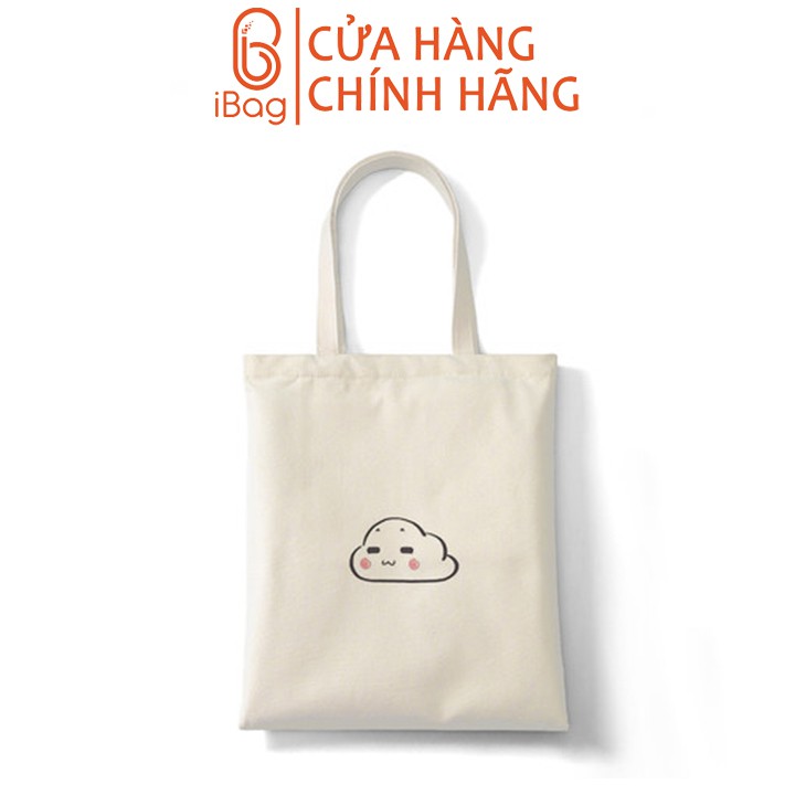 Túi tote vải canvas IBAG nữ phong cách ulzzang dáng unisex in hình đám mây nhỏ N026