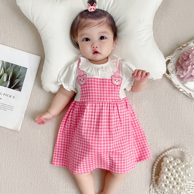 Áo Liền Quần Giả Hai Mảnh Họa Tiết Hoa Dễ Thương Cho Bé Gái 2280