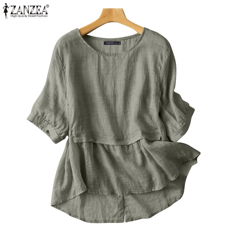 Áo ZANZEA tay lỡ 3/4 cổ tròn thời trang Hàn Quốc cho nữ