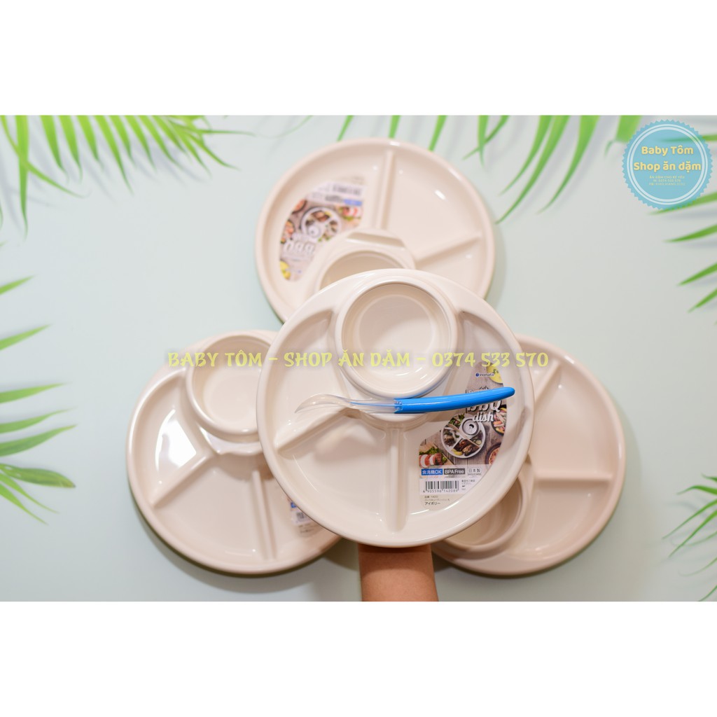Khay ăn dặm tròn có chỗ để cốc và thìa,đũa Inomata Nhật Bản NPP Baby Tôm