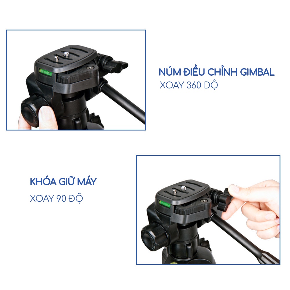 Chân Máy Ảnh Tripod Weifeng WT-3540, khung nhôm cao cấp, cao 1.6m chịu tải 3kg, chụp ảnh quay phim livestream - Tặng kẹp