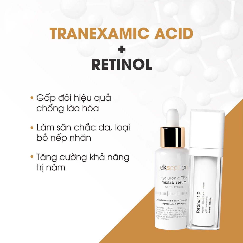 Combo mờ nám, sáng da Ekseption Hyaluronic TRX và Fusion Retinol 1.0