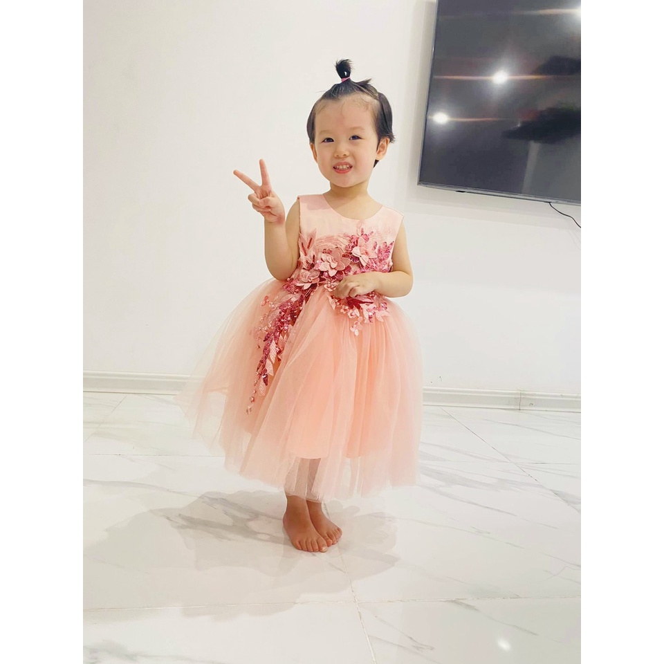 Váy công chúa, đầm công chúa bé gái thiết kế cao cấp màu hồng cho bé gái từ 1 đến 10 tuổi đính hoa tại Mom's Choice
