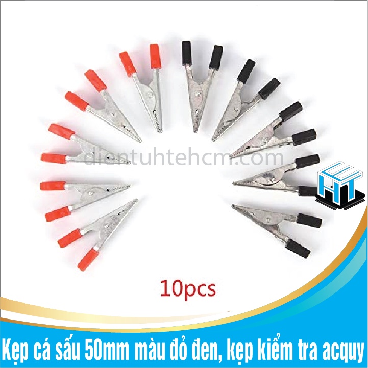 COMBO 10 chiếc Kẹp cá sấu 50mm màu đỏ đen, kẹp kiểm tra acquy (5 đỏ - 5 đen)
