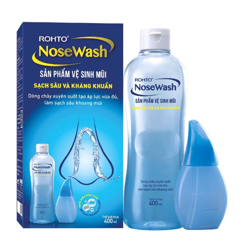 Bộ sản phẩm vệ sinh mũi cỡ lớn Rohto Nose Wash gồm 1 bình rửa và 1 chai dung dịch 400ml