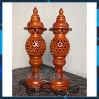 Cặp đèn thờ tổ ong gỗ xà cừ sơn pu cao 41,48