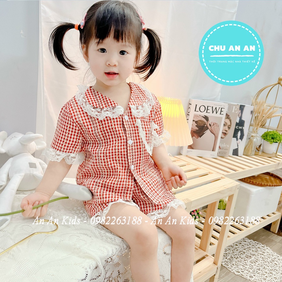 Bộ Đồ Ngủ Pijama Kẻ Caro Tay Cộc Bé Gái Set Quần Áo Trẻ Em Mặc Nhà Họa Tiết Kẻ Nhiều Màu 9-43kg