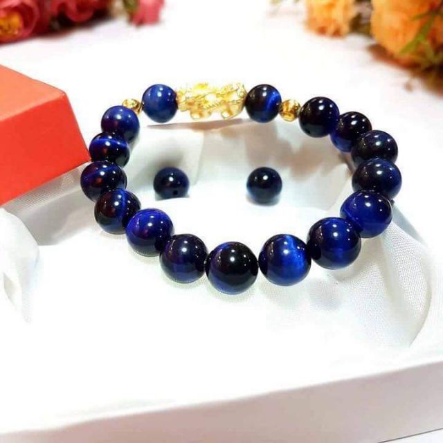 vòng tay đá mắt hổ cham tỳ hưu bạc mạ vàng