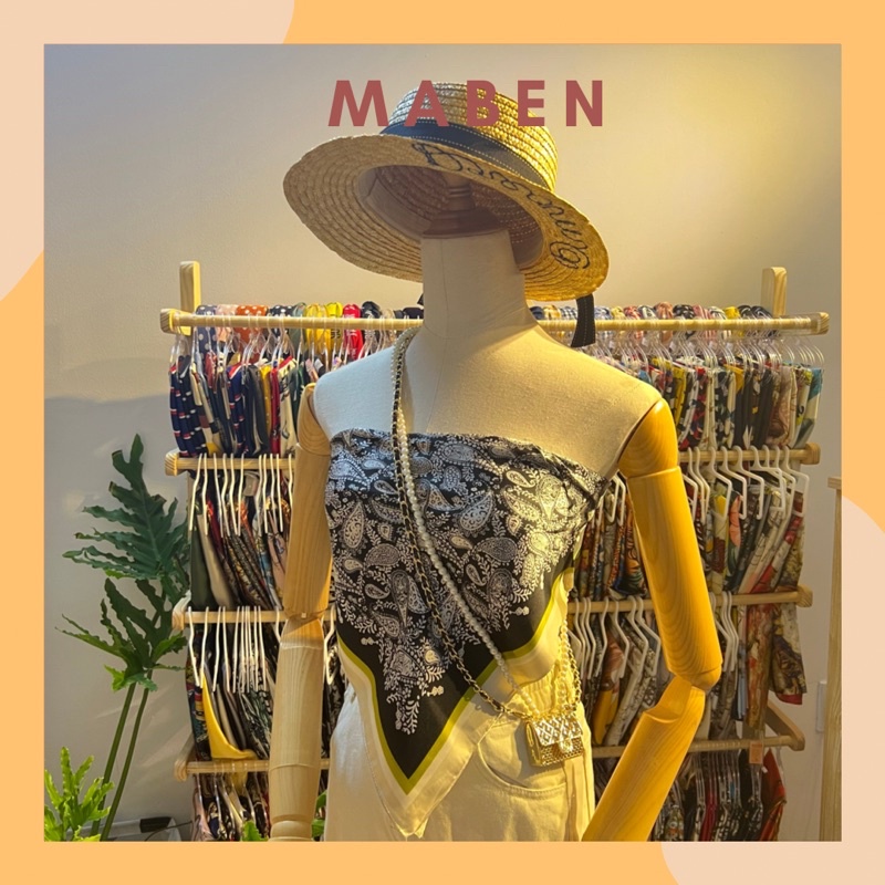 Khăn bandana lụa vuông in hình lá size 70cm