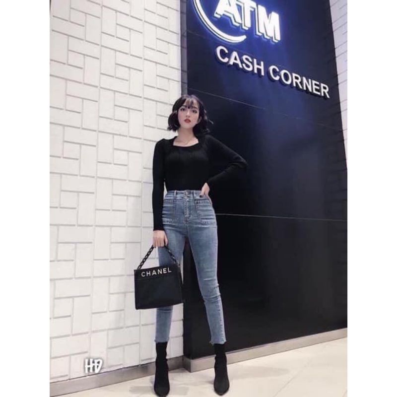 Quần bò 2 túi ốp lưng cao tôn dáng