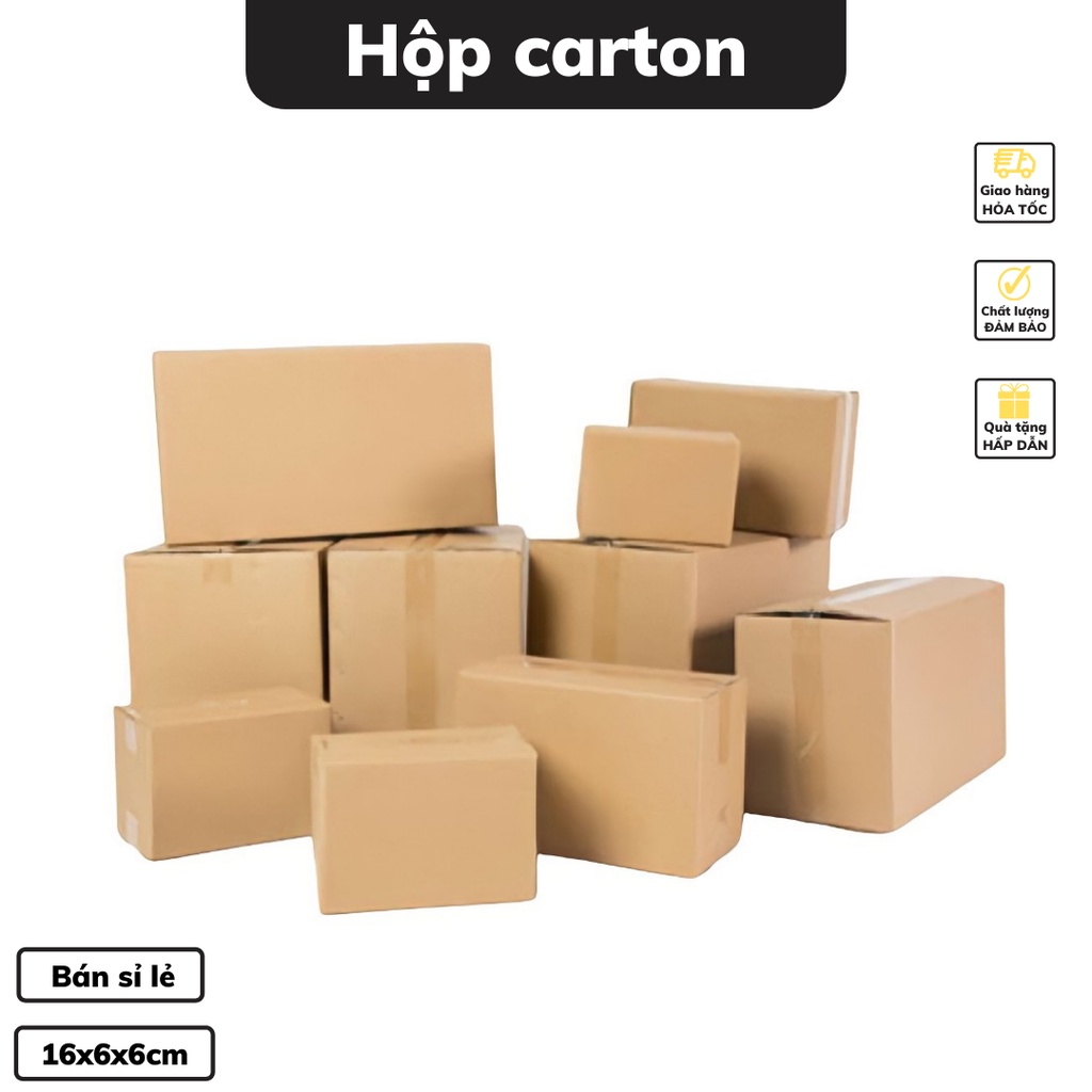 Hộp carton đóng hàng 16 x 6 x 6 cm bìa carton dày 3 lớp dày dặn chắc chắn gói quà nhiều kích thước có bán sỉ lẻ