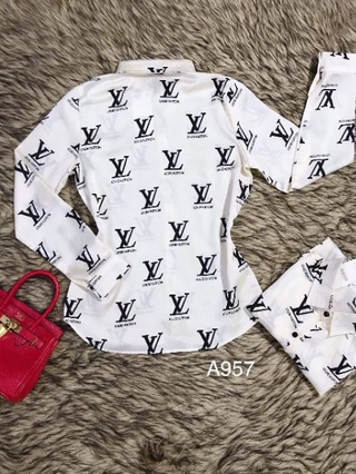 Áo Sơ mi lụa LV cổ đức màu đen
