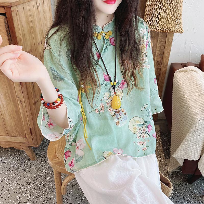 Áo Kiểu Tay Lửng In Hoa Thời Trang Mùa Hè Vintage Dành Cho Nữ