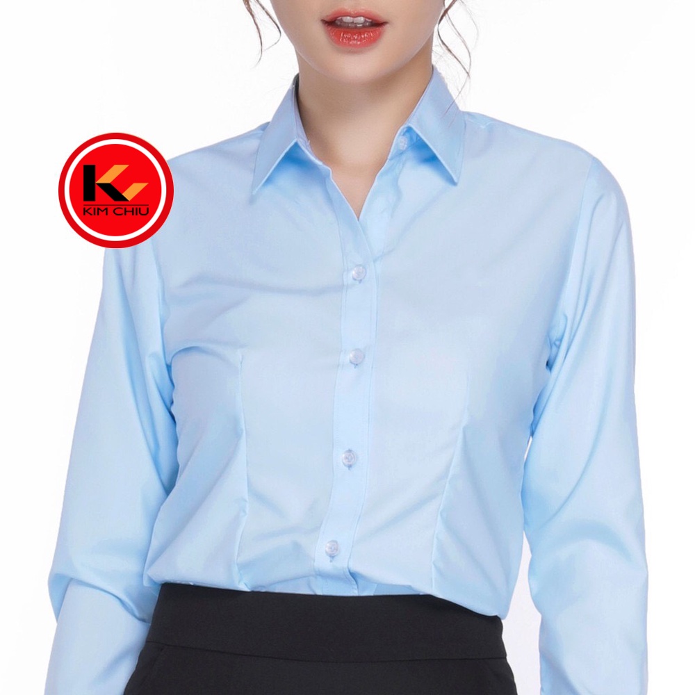 Áo Sơ Mi Nữ Công Sở Cao Cấp KIM CHIU Form Mai An màu Xanh Nhạt Tay Dài Vải Kate Ý Đẹp, Ít Nhăn, Giãn Nhẹ. SMTD01