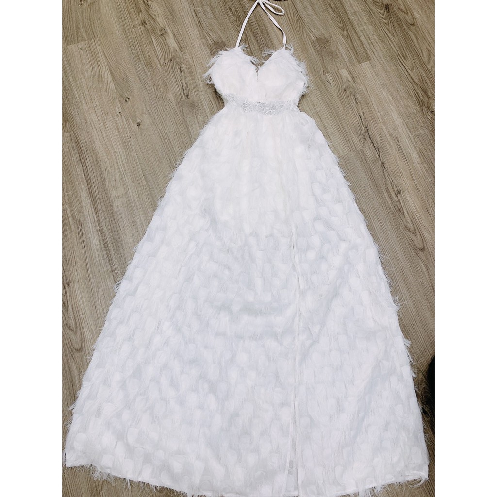 [FreeShip] Đầm maxi đi biển váy đi biển maxi lông phối ren cổ yếm