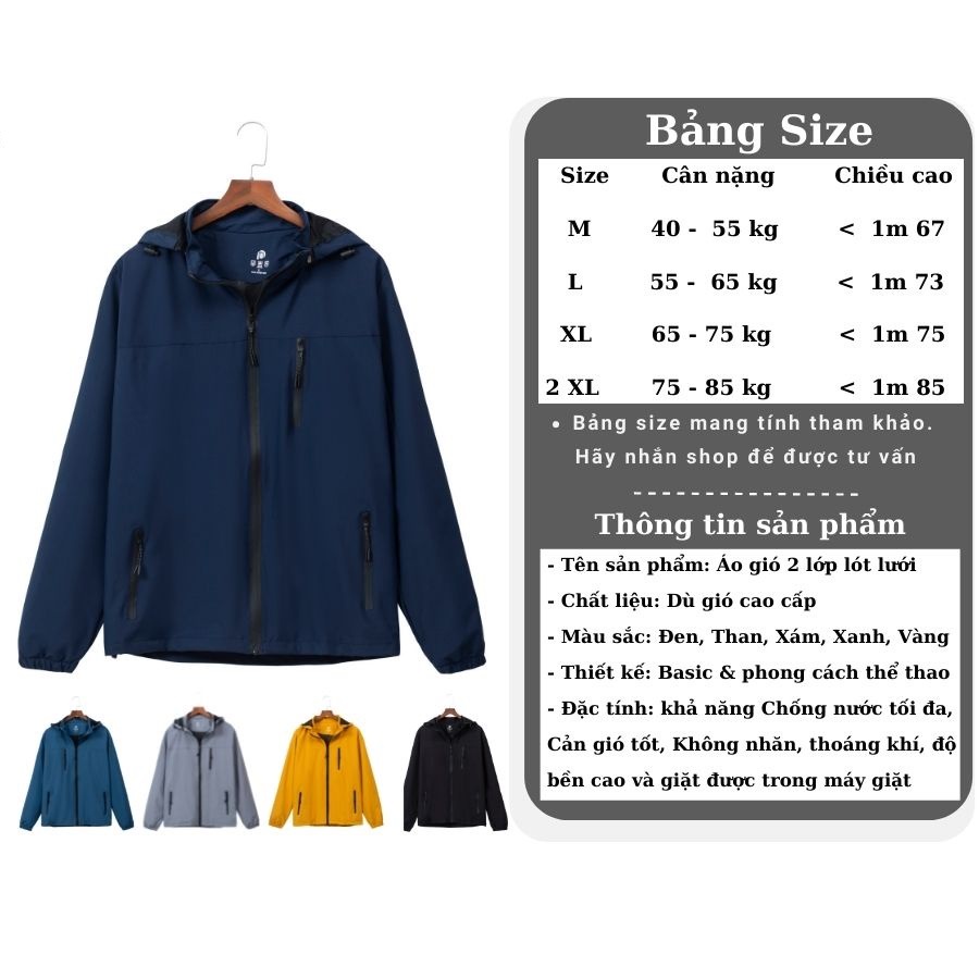 Áo khoác gió chống thấm nước nam nữ 2 lớp tráng bạc, cản gió, tia UV, hàng cao cấp xuất khẩu