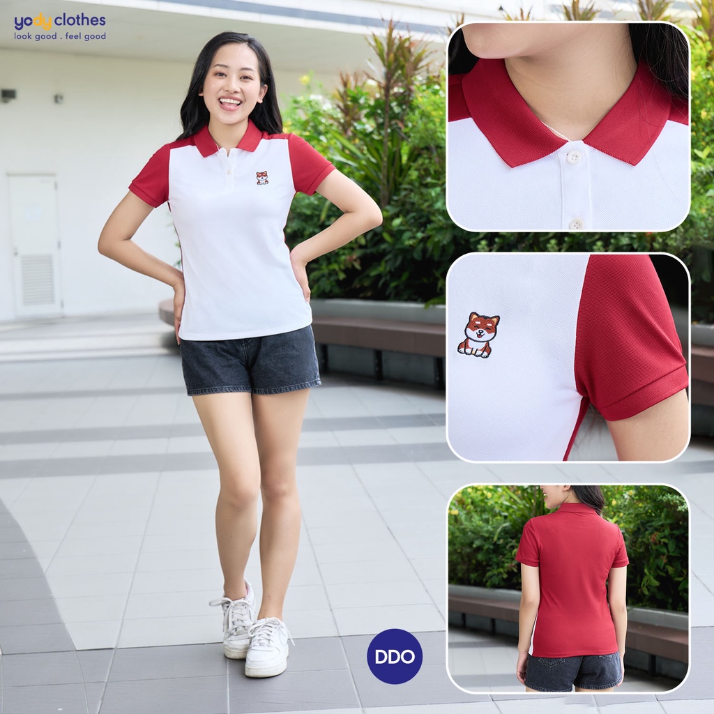 Áo thun polo nữ YODY thêu họa tiết vải cafe phù hợp công sở đi chơi APN5370